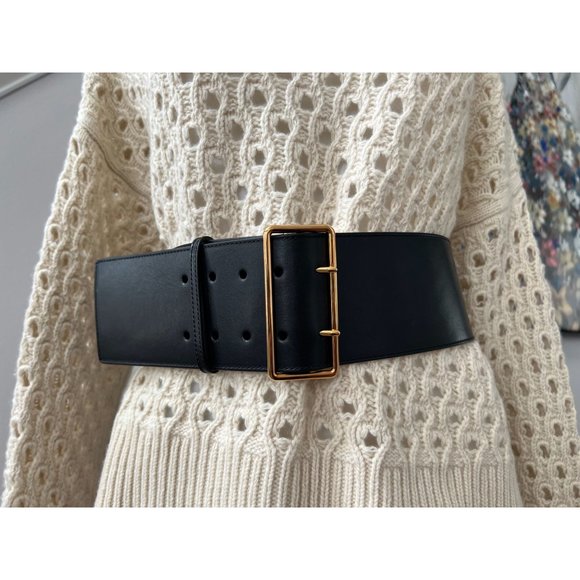 Alexander McQueen Accessories - Alexander McQueen Black Leather Wide Belt with Gold Buckle